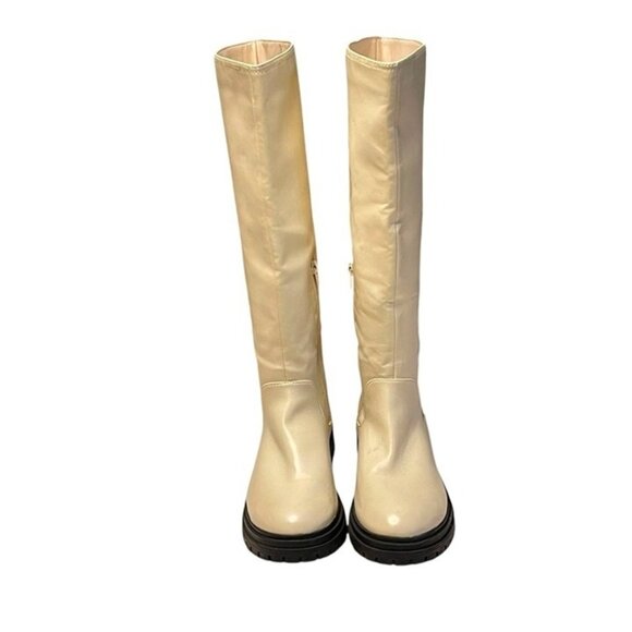 JUSTFAB.Cream Knee-High Boots Felice Size US 9.5 Black Sole Side Zipper Closu - Picture 2 of 4